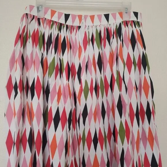 Pinup Couture Bella Gathered Harlequin Swing Skirt Womens Size L Colorful Cotton